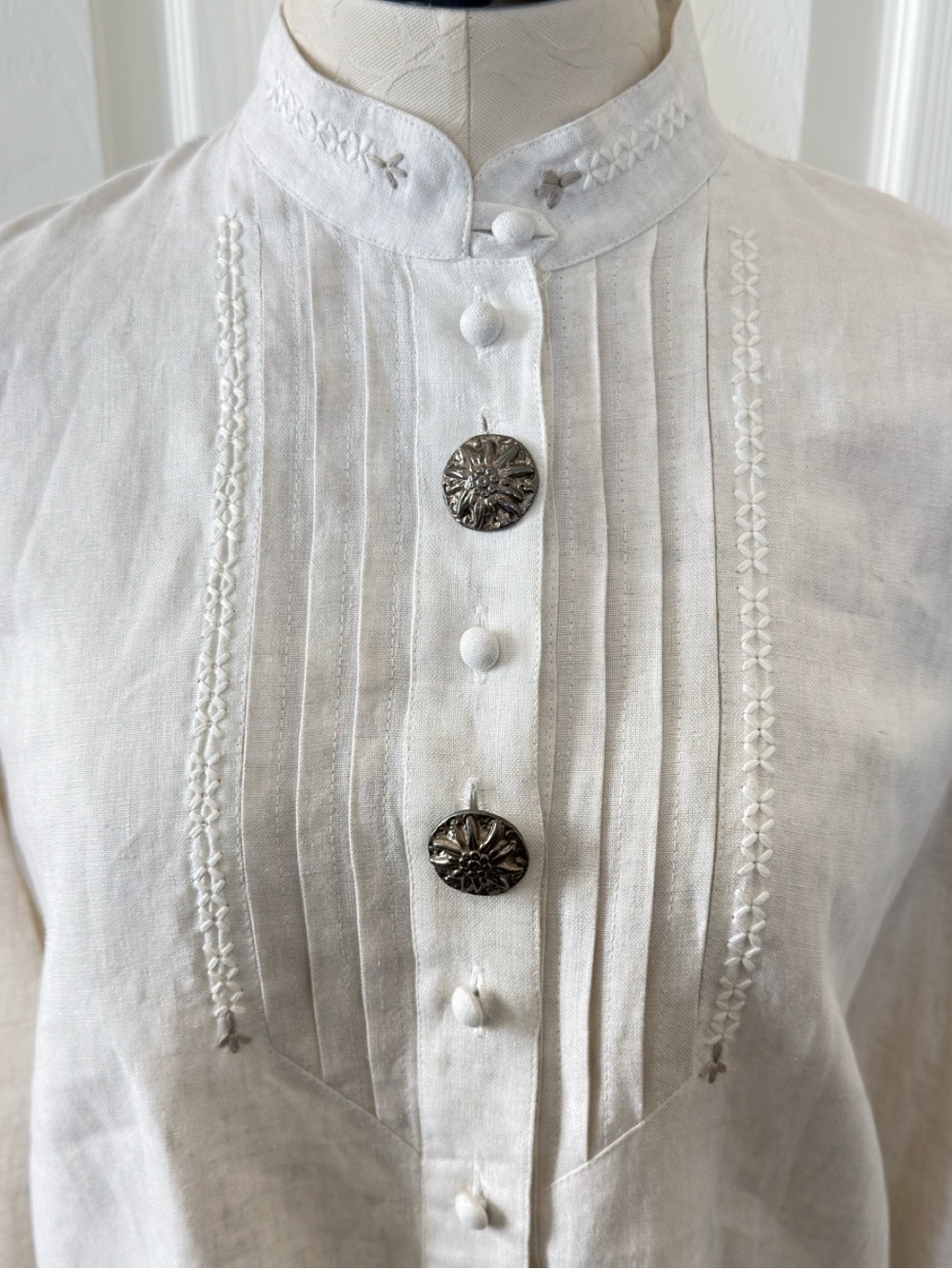 Vintage Landhaus Alpine Dirndl Cottagecore Folk Linen Pleated Top EU 38 US 8 - Picture 2 of 10